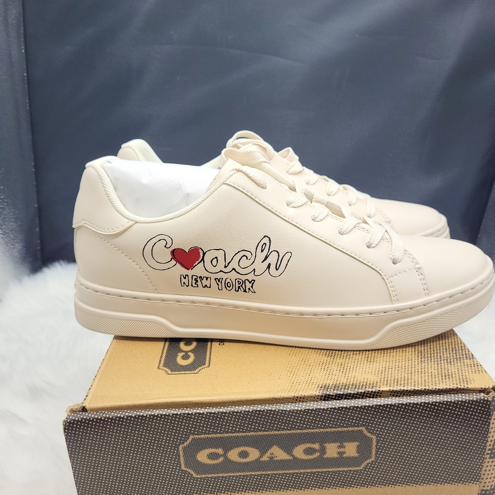 Coach Women's Sneakers in Cream with Heart Detail